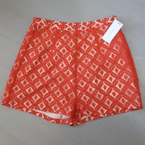 Skies Are Blue Pants - Skies are Blue Cotton Lace Lined Shorts orange sm